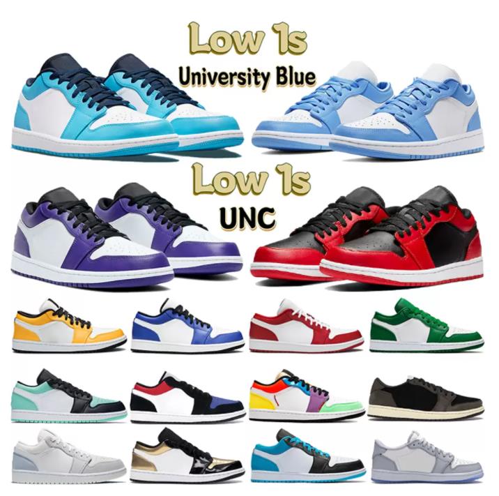 

HOT Low cut Jumpman 1 OG 1s Mens Basketball Shoes Electro Orange Obsidian UNC Hyper Royal University Blue Lucky Green Bred Patent Women man Sneakers 36-45, 40