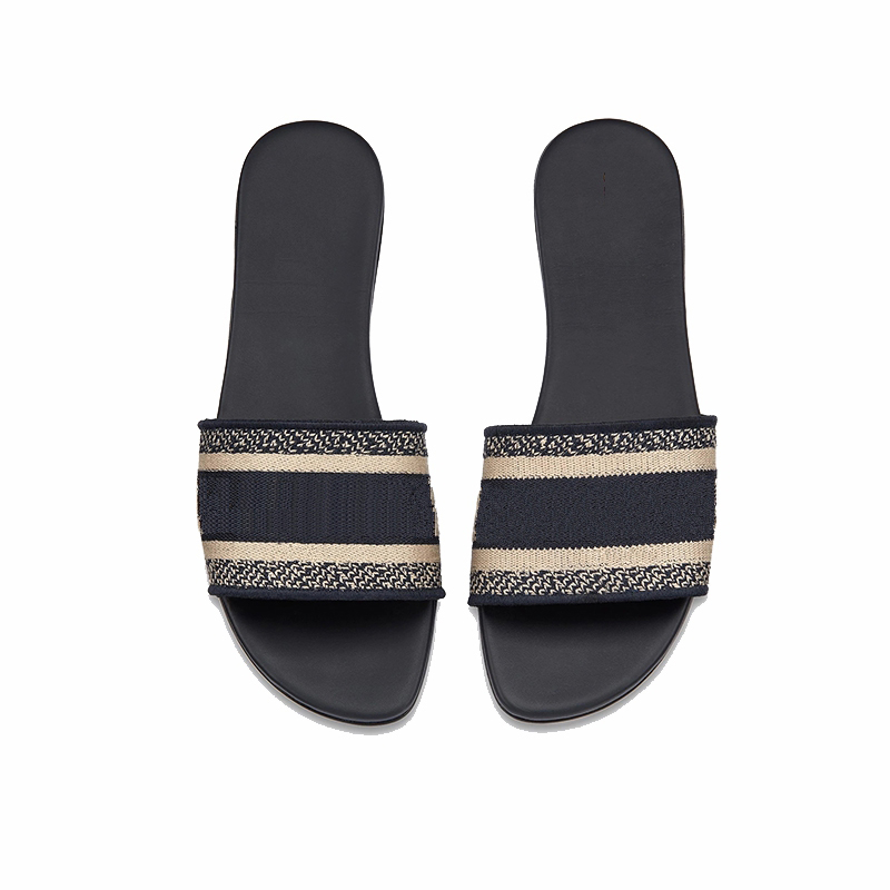 

Classic Designer Slipper Women Slippers Luxury Embroidery Sandals Beach Fashion Luxurys Flip Flop Flats Slide Casual Shoes High Quality, Black