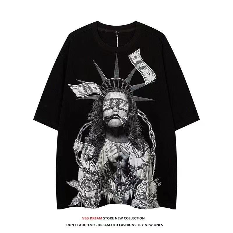 

Men's T-shirts Short Sleeve 100% Cotton Retro Summer Pattern Portrait Print Loose Designer Label Black Blue White Same Style For Men And Women Fashion Top S-5XL