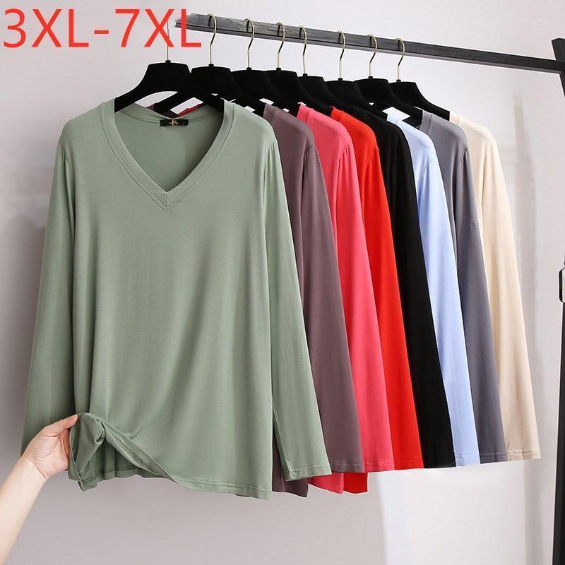 

Women's Plus Size T-Shirt Fit 65-150KG Spring Autumn Tops For Women Solid Casual Loose Long Sleeve V-Neck Cotton 3XL  5XL 6XL 7XL Meli22W, Black