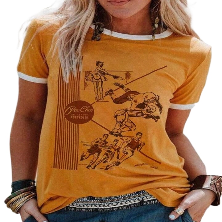 

2021 European and American Cross-border Foreign Trade Independent Station Amazon pee chee folder Printed Short-sleeved T-shirt Women F9cH#, Yellow