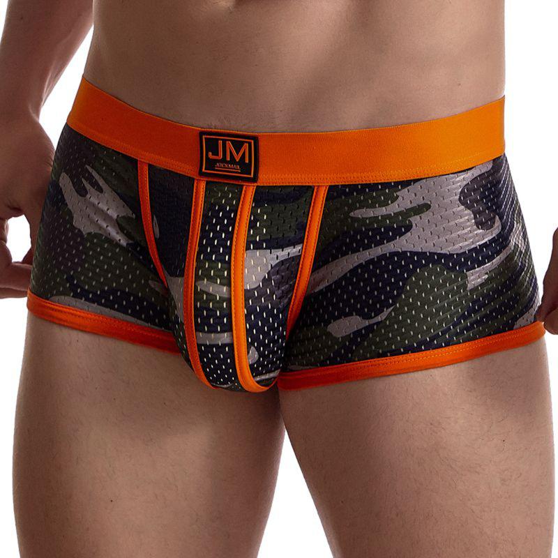 

Underpants Son Men's Sexy Underwear Camouflage Breathable Mesh Four-Corner Low-Rise Shorts One Side Mens UnderwearUnderpants, Red-2