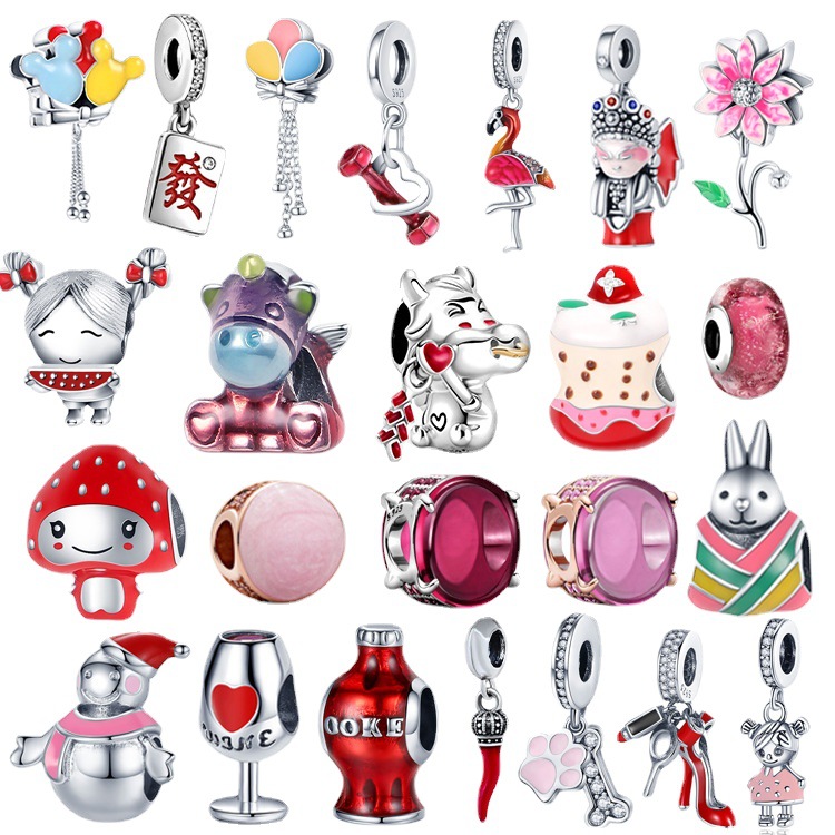 

925 Sterling Silver Dangle Charm Red Pink Color Balloon Girls Beads Bead Fit Pandora Charms Bracelet DIY Jewelry Accessories