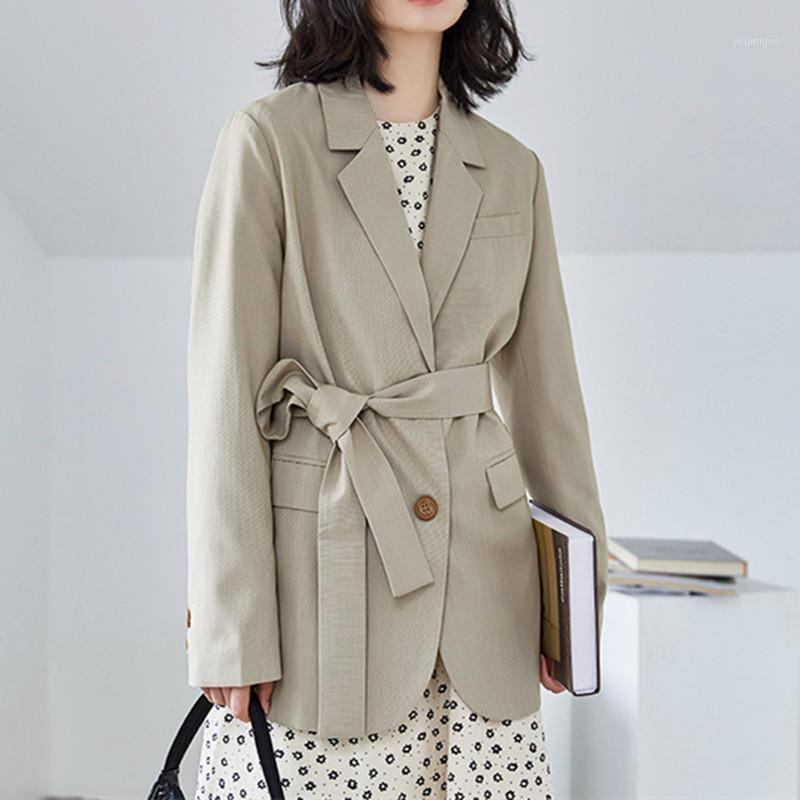 

Women's Suits & Blazers Women Blazer 2022 Cotton Blend Coat For Solid Long Sleeve Top Woman Button Up Tailored Collar Clothes Female Basic, Apricot