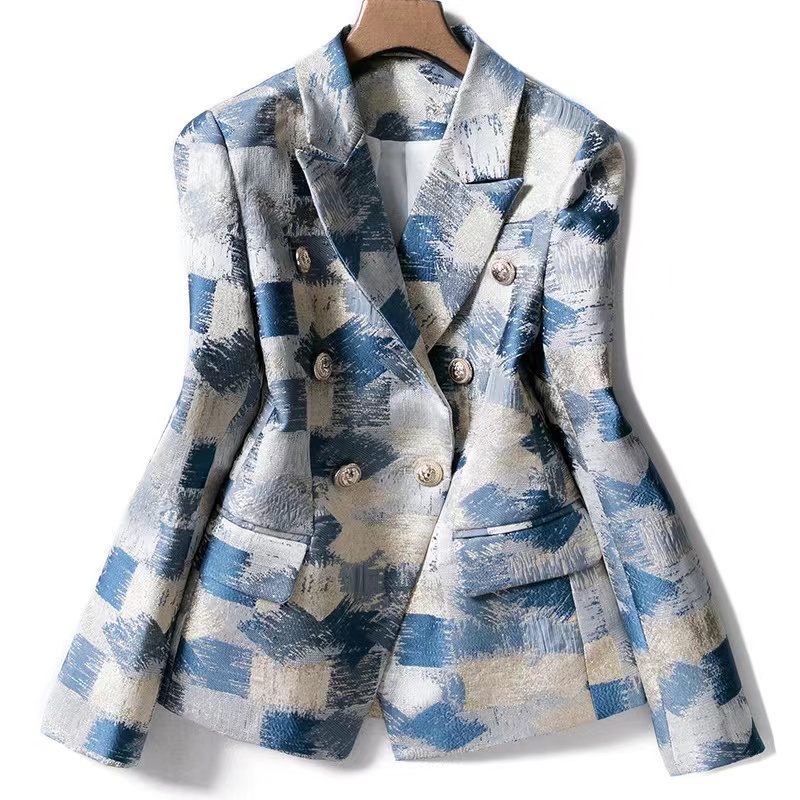 B123 Blazers de créateurs pour femmes Vêtements Tide Marque de haute qualité Mode rétro Série de couleurs assorties Veste de costume Lion à doubl