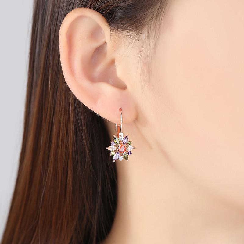

Hoop & Huggie Romantic Colorful Cherry Blossom Earrings Shiny Crystal Zircon Sunflower Rose Gold Ladies JewelryHoop