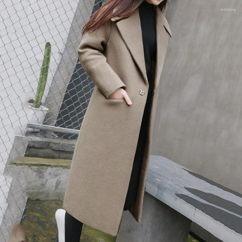 

Women's Wool & Blends Autumn Winter Solid X-long Jacket Women Plus Size 2022 Turn Down Collar Single Button With Pocket Casual Coat Mujer Ve, Caramel