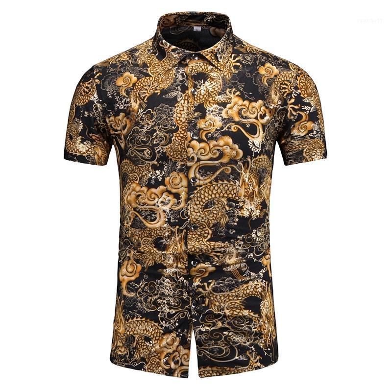 

Men's Casual Shirts Plus Size 7XL 6XL 5XL Summer Luxury Dragon Print Men Clothing Elastic Slim Fit Blouse Homme Short Sleeve All Match, As the photo show