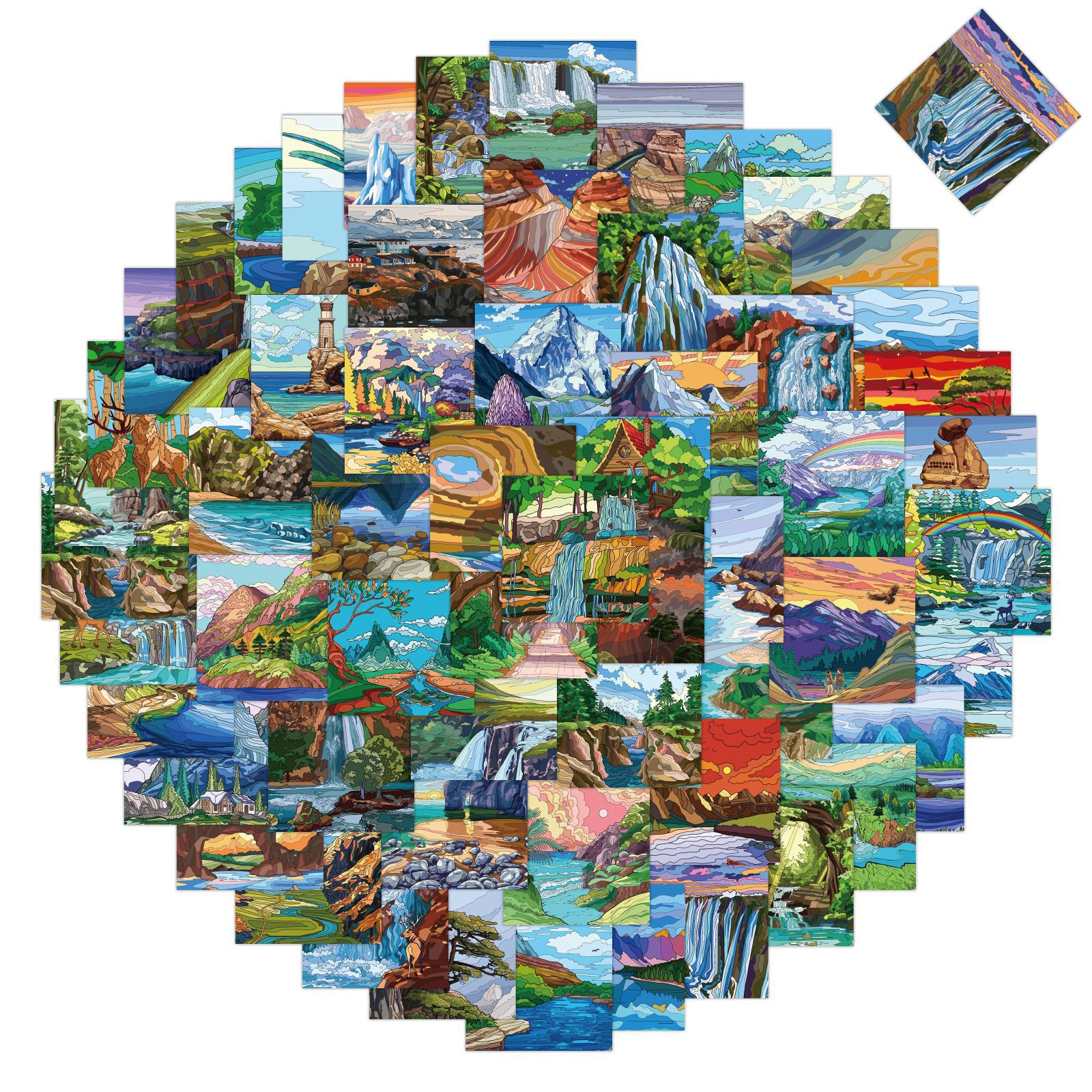 

60pcs/set Graffiti Skateboard stickers Aesthetic forest Rivers For car notebook laptop water bottle Helmet sticker PVC Guitar Decals DIY decoration, Multi colors