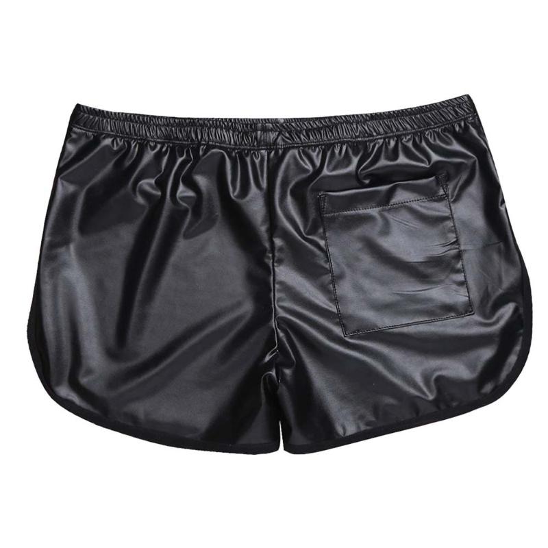 

Men' Shorts Faux Leather Boxer Summer WetLook Fitness Sports Casual Short Male Gym Pants Men Loose Streetwear 2022, Black