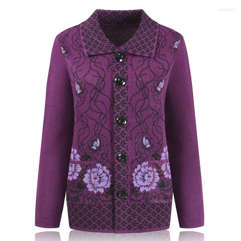 

Women's Knits & Tees 2022 Autumn Middle Age Mother Knitted Cardigan Women Sweater Coats Print Knitwear Tops Plus Size 4XL P309 Perf22, Purple