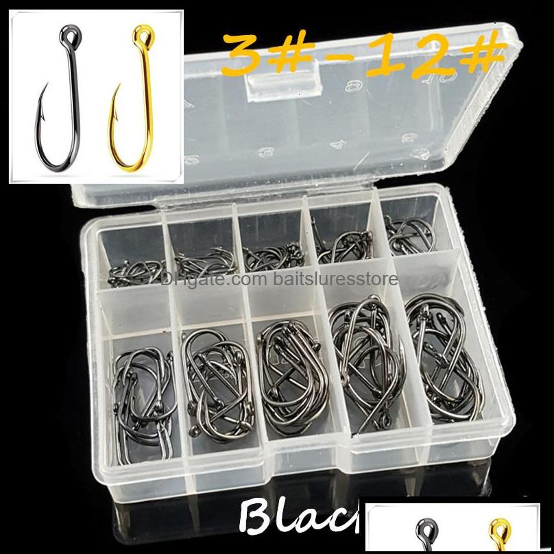

Fishing Hooks Sports Outdoors 100Pcs/1Box 10 Sizes 3#-12# Ise Hook High Carbon Steel Black Gold Transparent Box Bl45 Drop Delivery 2021 R