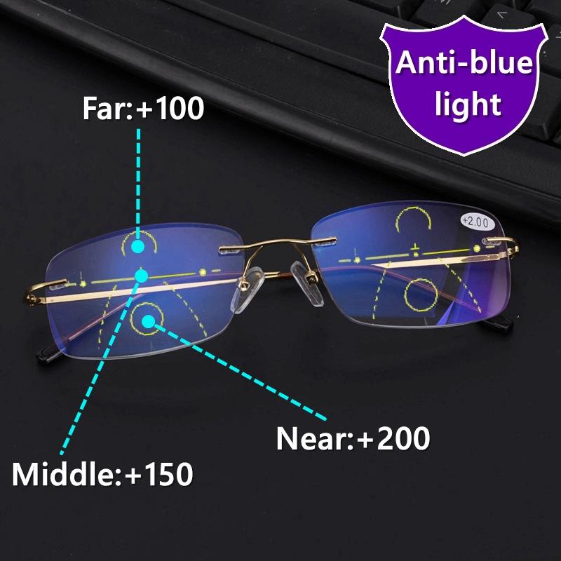 

Sunglasses High Quality Rimless Progressive Multifocal Reading Glasses Men Anti Blue Light Presbyopic Women Ultra Metal Gafas