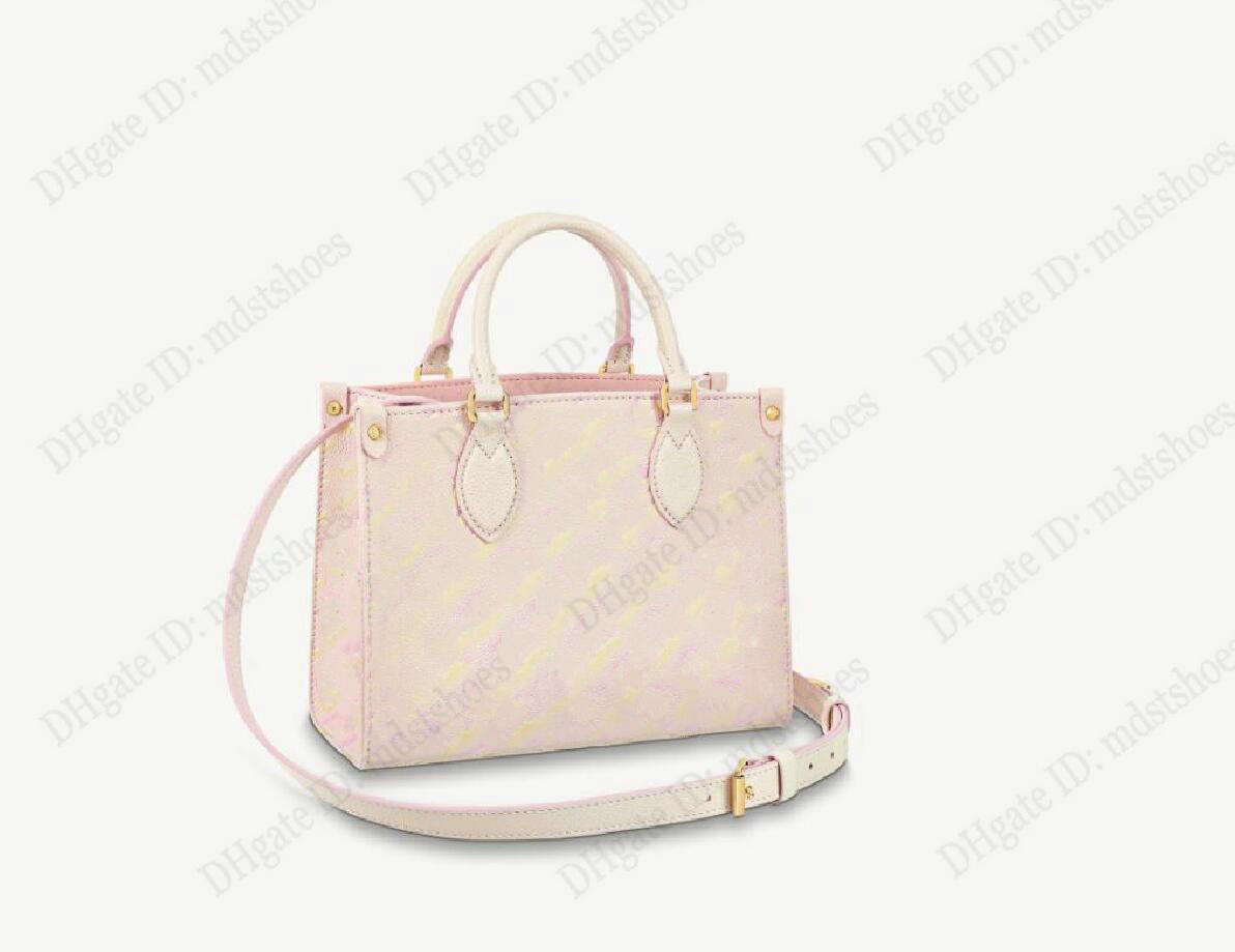 

2022 ON THE GO PM MM Designers Tote Bag Summer Stardust Symphony Grain Leather Women Luxurys Onthego Shopping Handbag Pink/Blue