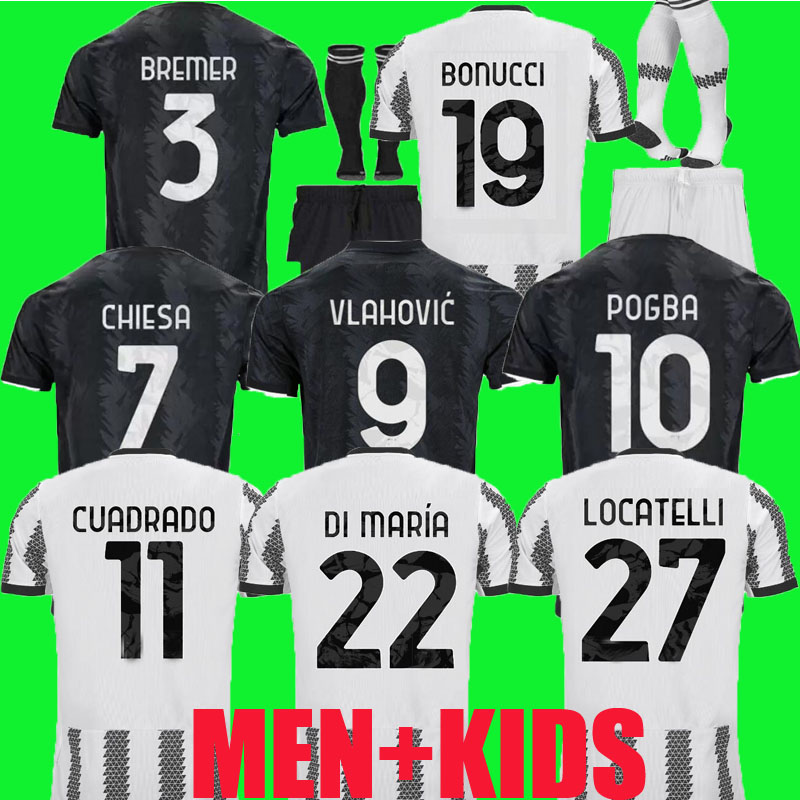 

DI MARIA 22 23 juventus home soccer jersey VLAHOVIC POGBA 10 BREMER 3 CHIESA McKENNIE LOCATELLI top shirts 2022 2023 away Kits Men and Kids uniform fans player version, Home +serie a patch