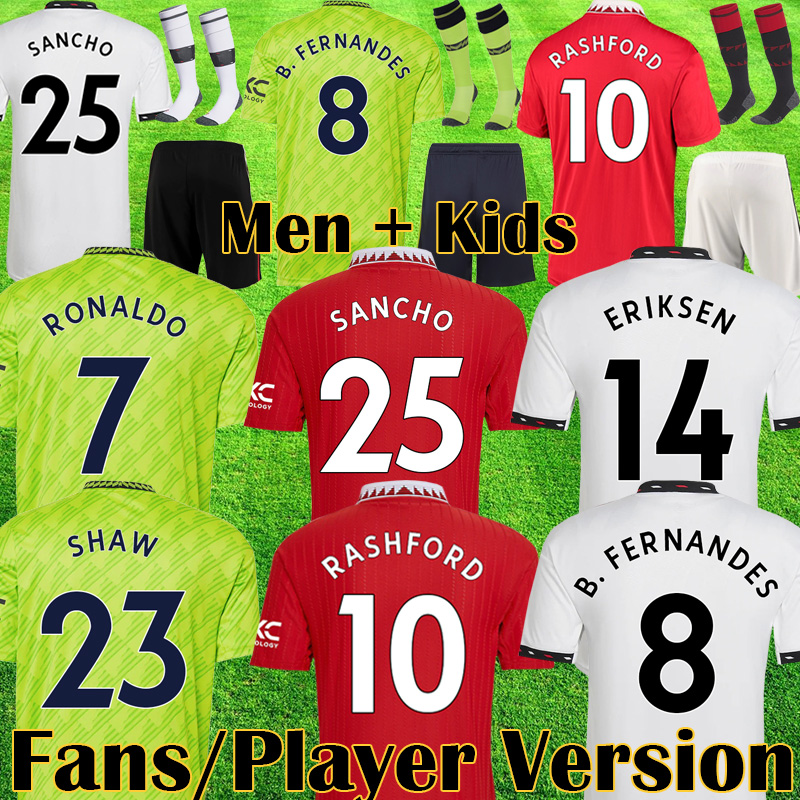 

2022 2023 SANCHO Player Version manchester utd Soccer Jerseys ERIKSEN VARANE BRUNO FERNANDES MANS UTDS RASHFORD Jersey Kids kit Football Shirt 22 23 MANs equipment, Player version pl home