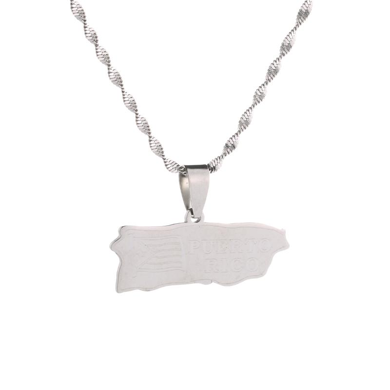 

Chains Unisex Stainless Steel Country Puerto Rico Map & Flag Pendant Necklaces Jewellery Gold Silver Plated Jewelry