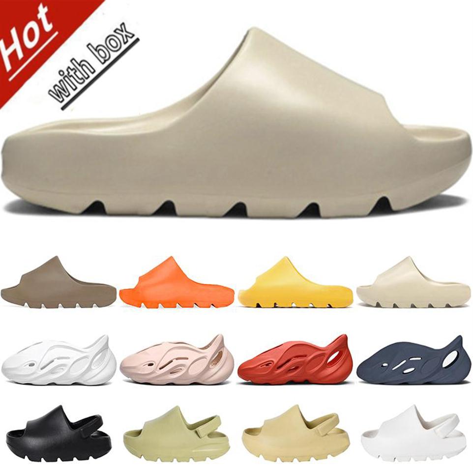 

With BOX Slides Women Men Kids Slippers Ararat Moon Gray Core Bone Earth Brown Desert Sand Resin House Outdoor Summer Slipper Plat3181, 12