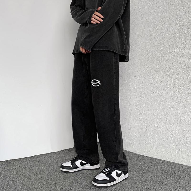 

Men' Jeans Streetwear Fashion Loose Men Printed Designer Casual Denim Wide Leg Trousers Hip Hop Baggy Pants HombreMen, 1007 black gray