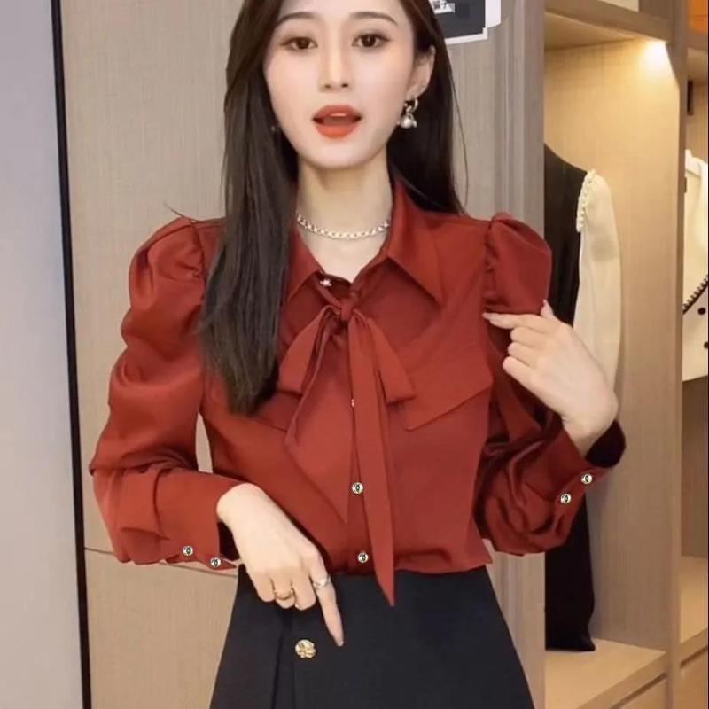 

Women' Blouses & Shirts With Button Up Shirt Long Sleeve Blouse Streetwear Office Outfits Korean Clothing Casual Top 2022spring Autumn B26W, Zhuan hong se