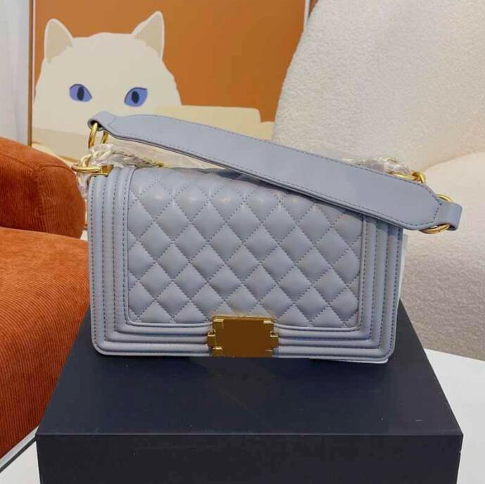 

TZ Women Flap boy Crossbosy Bags Genuine Leather Solid Color French Designer Bag Gold-Tone Metal Chain High Capacity Glitter Sequined Totes Handbags Designers 25CM, Shipping