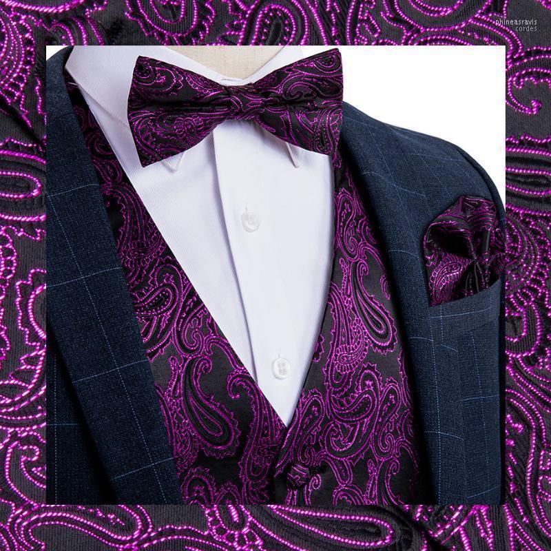 

Men' Vests Men Purple Paisley Suit V-neck Silk Waistcoat Formal Vest BowTies Cufflinks Pocket Square Set Male Gift J-121 Barry.Wang Phin22, J-0121