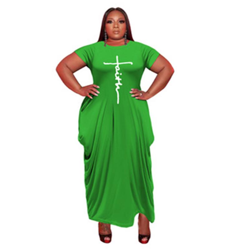 

Plus Size Dresses 2022 Faith Letter Printed Dress Women Summer Short Sleeve Loose Maxi 4XL 5XL Round Neck Pockets Casual, Quan 0075as picture