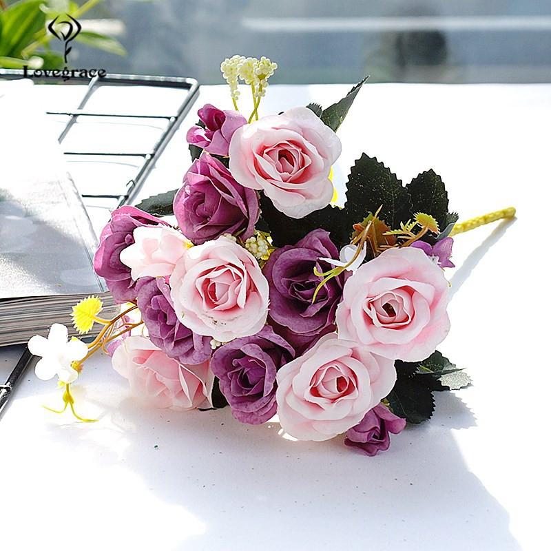 

Wedding Flowers 1 Bunch Artificial Flower Roses Bouquet Silk Fake Rose For Table Home Vase Festival Party Decor Faux Flores