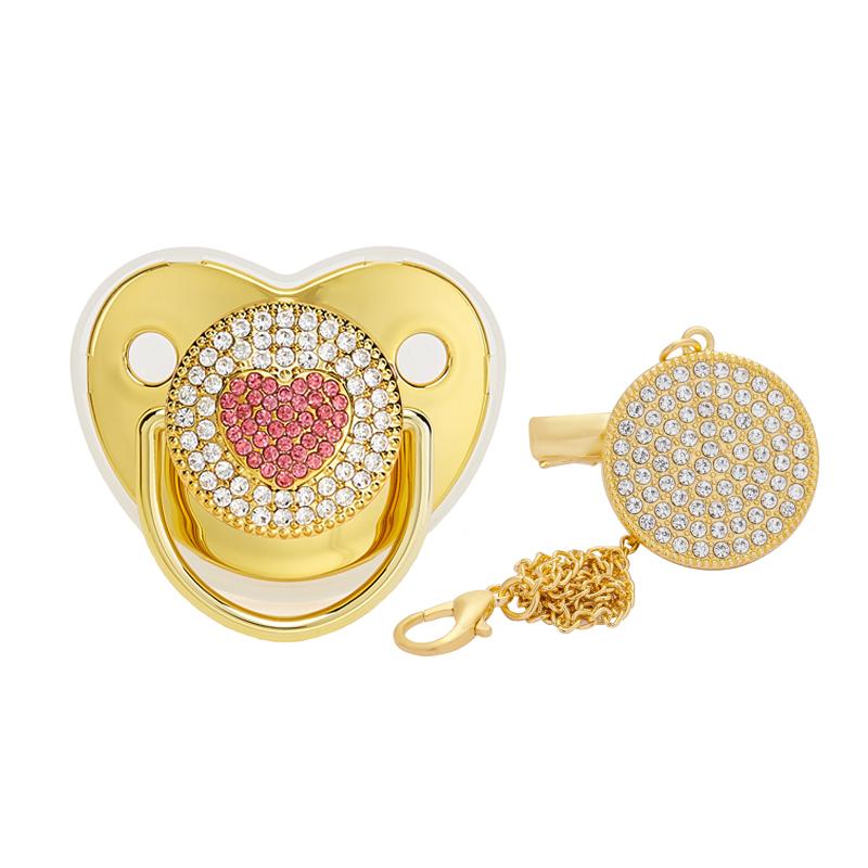 

Pacifiers# Heart Pacifier Clips Born Baby Dummy Chain Rhinestones Bling Soother Clip Chupete Accessories Attache TetinePacifiers#