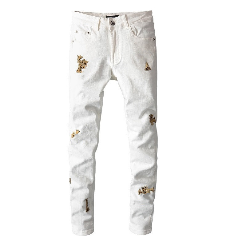 Mens Jeans Designer Jeans Top Jean Fit Washed Motocycle Denim Panelled Christmas Plus street trend Zipper chain decoration ripped Stretch New 2022 W