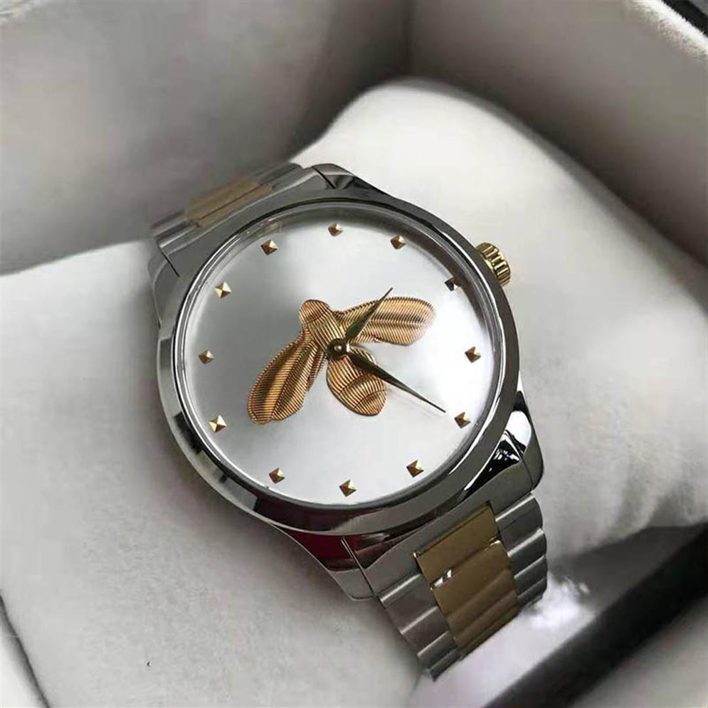 Ultra Thin Luxury Wristwatches Lovers Couples Style Classic Bee Patterns Watches 38mm 28mm Silver Case Mens Women Designer Watches222L