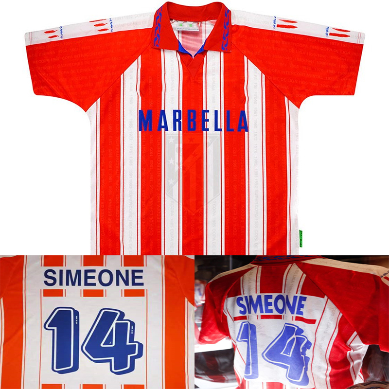 

95 96 Camiseta De Futbol For Atletico Retro Soccer Jerseys SIMEONE KIKO PANTIC CAMINERO Home Men Jersey Uniforms Player Version With White Square In Back, 95/96 home player