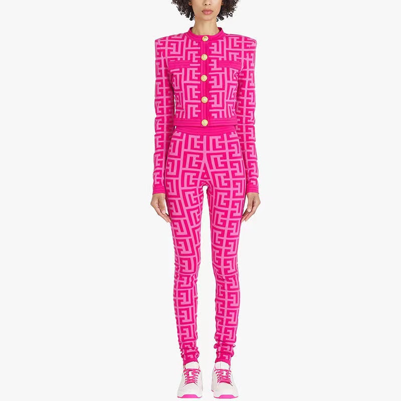 

B758 golden lion tight-fit New Women's Sexy Long Sleeve Coat Pencil Pants Sets Bodycon Jacquard Bandage Two Piece Sets Elegant Party Club