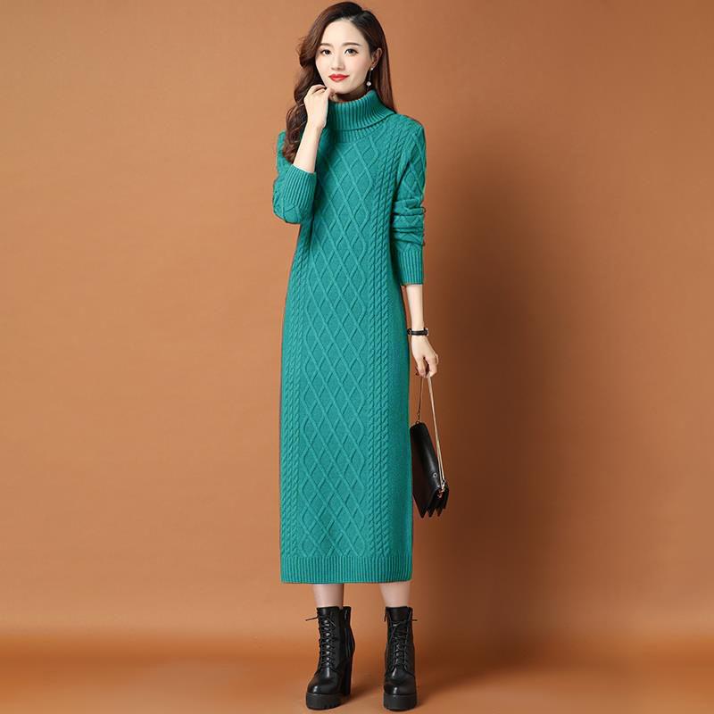 

Casual Dresses Female High Neck Long Sweater Women Thickened Autumn Winter 2022 Loose Outer Wear Twist Base Dress Femme Knit Elegant, Black;gray