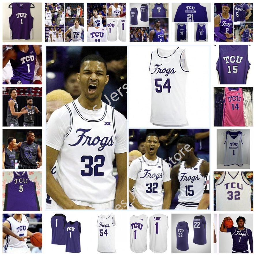 NCAA TCU Horned Frogs Maillot de basket-ball universitaire cousu 24 Darrell Browder 28 Dick ONeal 40 Kurt Thomas 54 James Cash Jr. 1 Desmond Bane