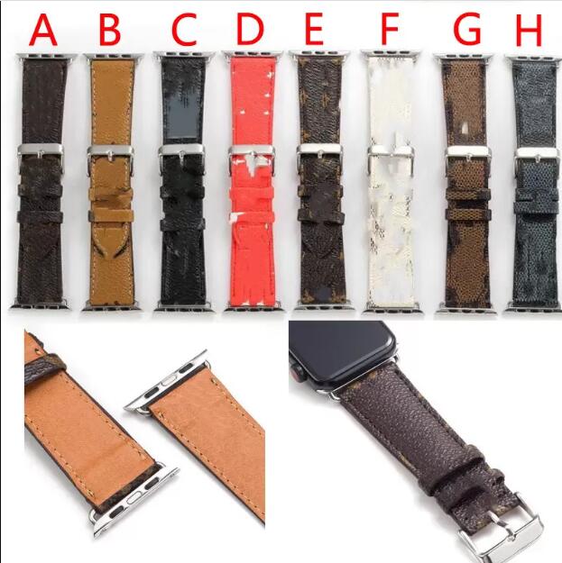 

Designer smart watch Straps For apple watch band Series 1 2 3 4 5 6 38mm 40mm 42mm 44mm PU leather SmartWatches wearable Strap Replacement With Adapter Connector