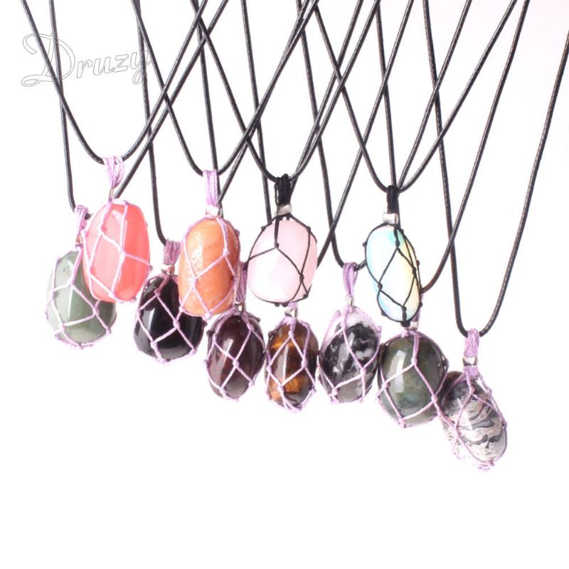 

Pendant Necklaces Druzy 1PC Random Quartz Crystal Gem Natural Stone Chakra Point Healing Fish Netted Dreamcatcher Indians Amulets Necklace
