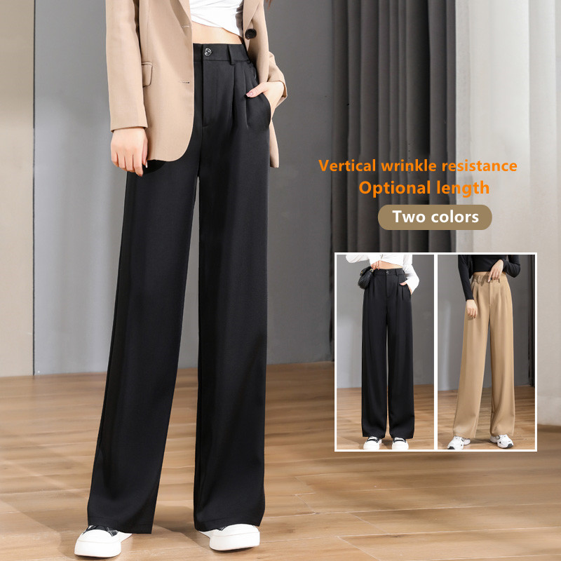 

New High Waist And Wide Leg Pants Female Vertical Casual Fashion Loose Straight Tube Floor Mopping Suit Trousers, Black