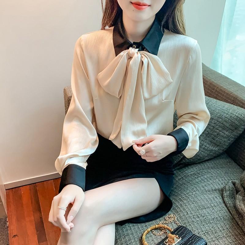 

Women' Blouses & Shirts Fashion Office Lady Blouse Elegant Korean Chic All-Match Solid Lace-Up Loose Long Sleeve Women ShirtsWomen, As picture