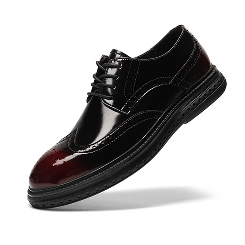 

Dress Shoes Increase 5cm Business Leisure Daily Male Leather Brogue Engraved Lace-up Single Inner Heightened Thick Bottom Oxford, Black 5cm