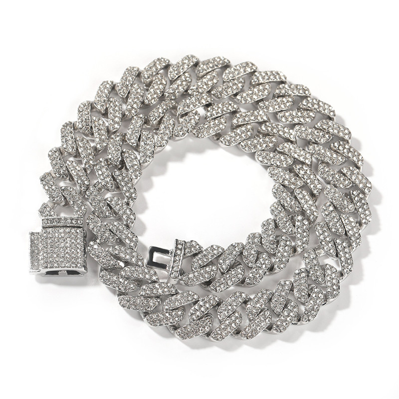 

13MM Cuban Chain Necklace Alloy Iced Out Full Diamond Hip Hop Jewelry for Men Women
