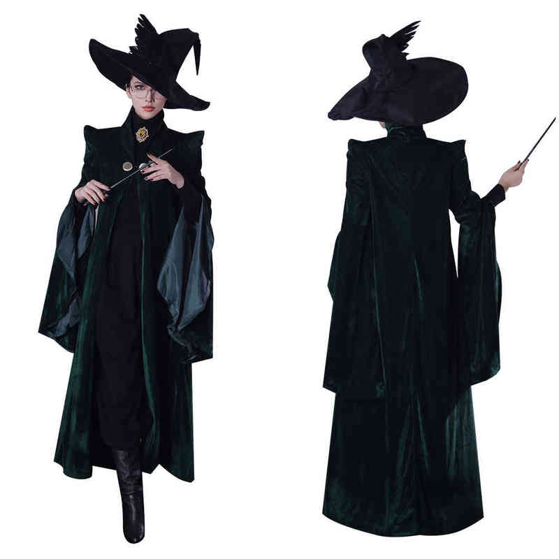 

Dorpshipping Professor Minerva COS McGonagall Cosplay Come Green Robe Cloak Dress Coat Outfits Halloween Comes T220808, Black