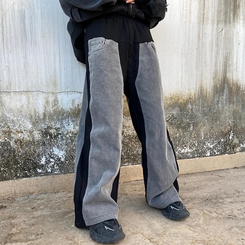 

Men's Jeans Harajuku Washed Color Contrast Spliced Ripped Mens And Womens Straight Oversize Retro Hip Hop Casual Denim TrousersMen's, Black