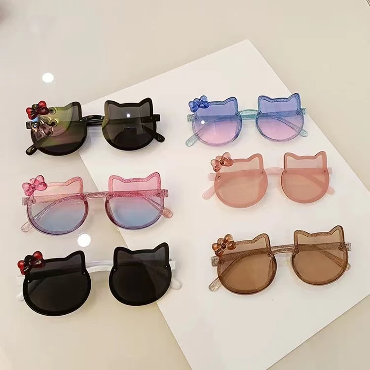 

Kids Lovely Cat Face Lenses Designer Sunglasses Small Ears Frame With Bowtie Cute Animal Glasses