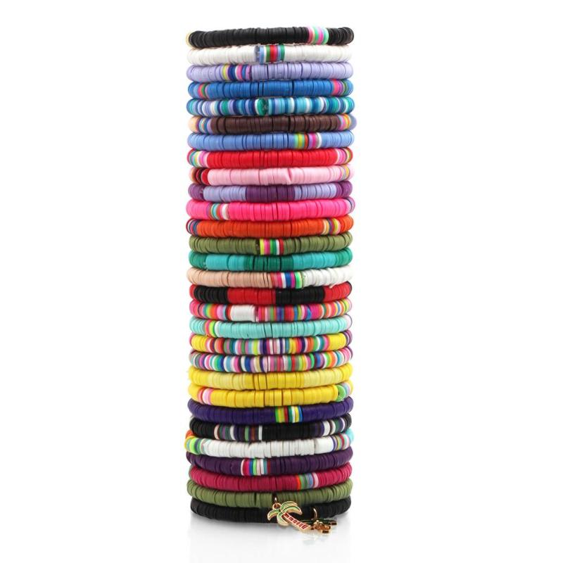 

Charm Bracelets Boho 6mm Polymer Clay Heishi Beads Stretch Bracelet Women Girl Multicolored Rainbow Records Discs Summer Surfer Jewelry Pres