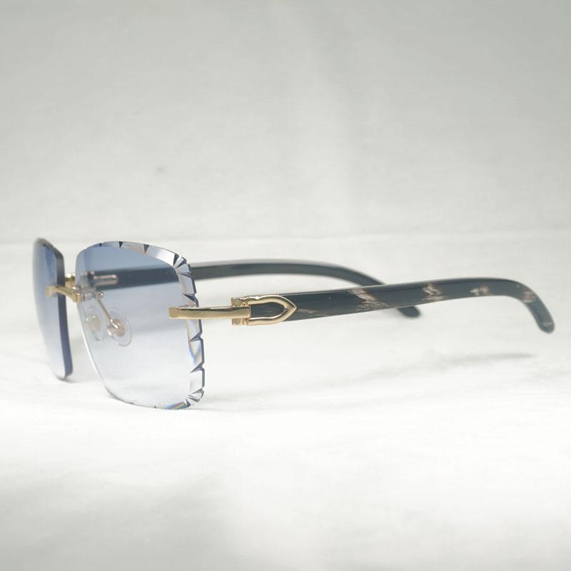 

Sunglasses Vintage Black White Horn Oversize Rimless Diamond Cutting Men Wood Sun Glasses Retro Shades For Summer Club Eyewear