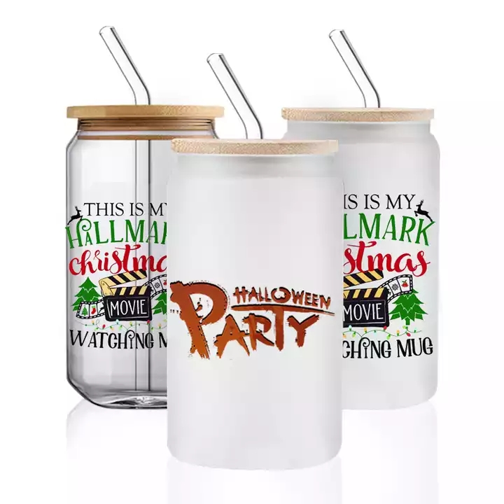 

12oz 16oz Glass Cup With Bamboo Lid and Straw Bubble Tea Cup Glasses Cups Transparent Beer Can Coffee Cup Cold Wine Cola sxjun12