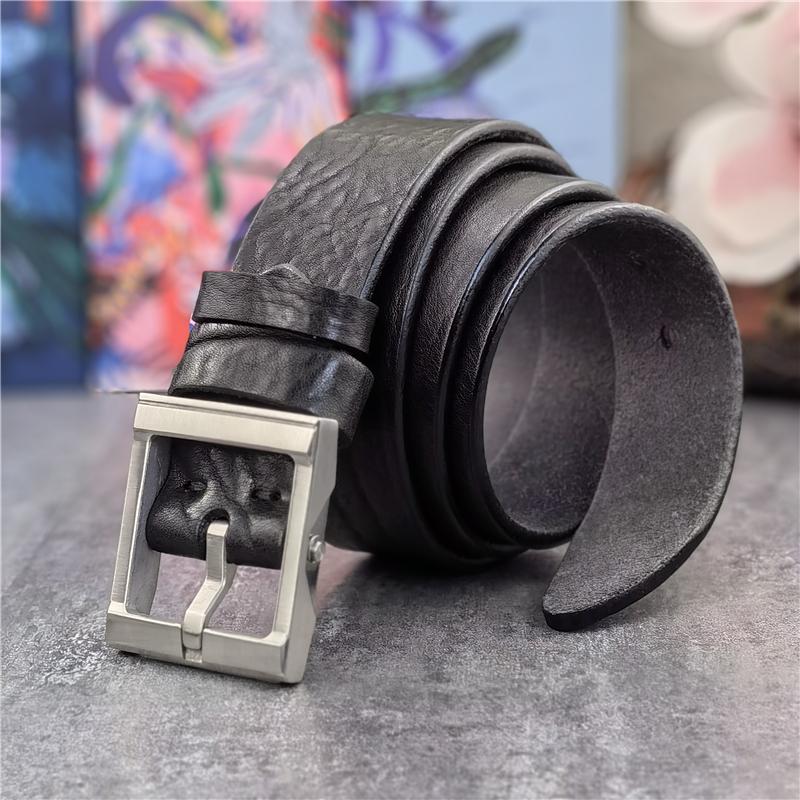 

Belts Luxury Stainless Steel Belt Buckle Genuine Leather Men Ceinture For Wide Real SBT0022, Black