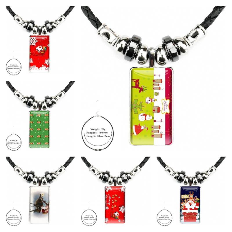 

Pendant Necklaces For Women Men Party Drop Reindeers And Snowflakes Christmas Steel Color Glass Cabochon With Rectangle Shaped