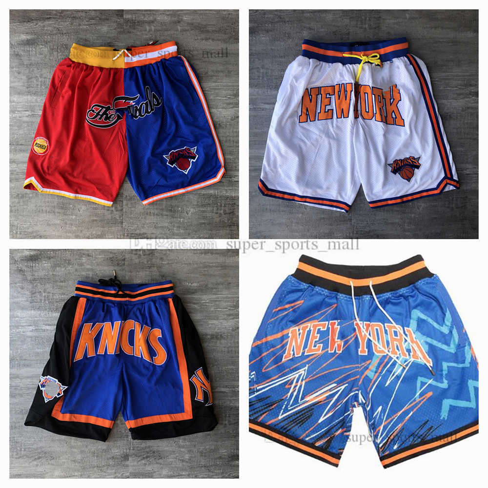 New York''Knicks''Men Basketball Shorts JUST DON Stitched Mitchell and Ness With Pocket Zipper Sweatpants Mesh Retro Black Bl